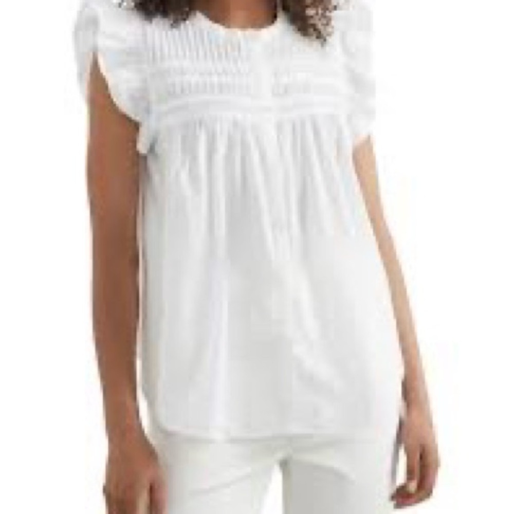 Chenault White Pin Tuck Ruffle Flutter Sleeve Blouse Top